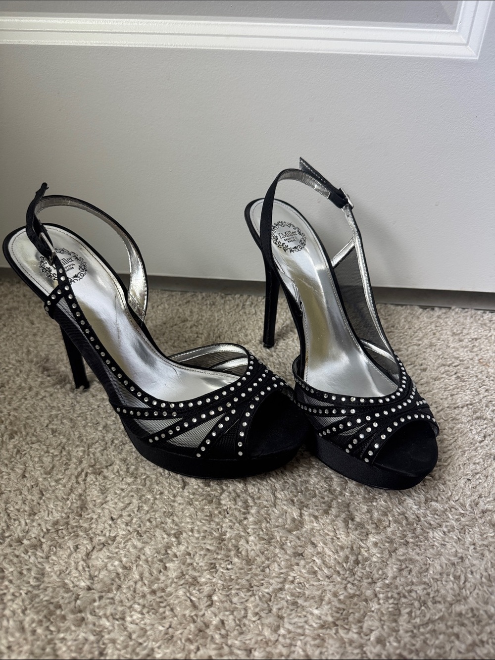 Black Studded Peep-Toe Slingback Heels